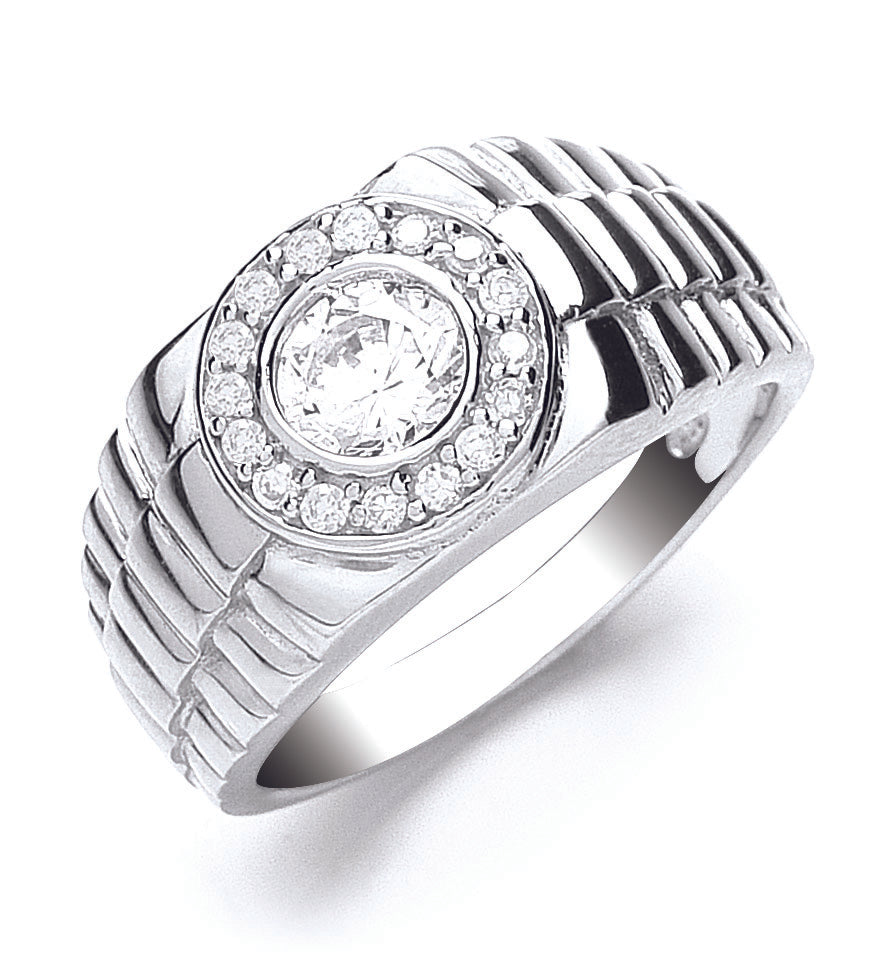 925 Sterling Silver Gents Cz Ring