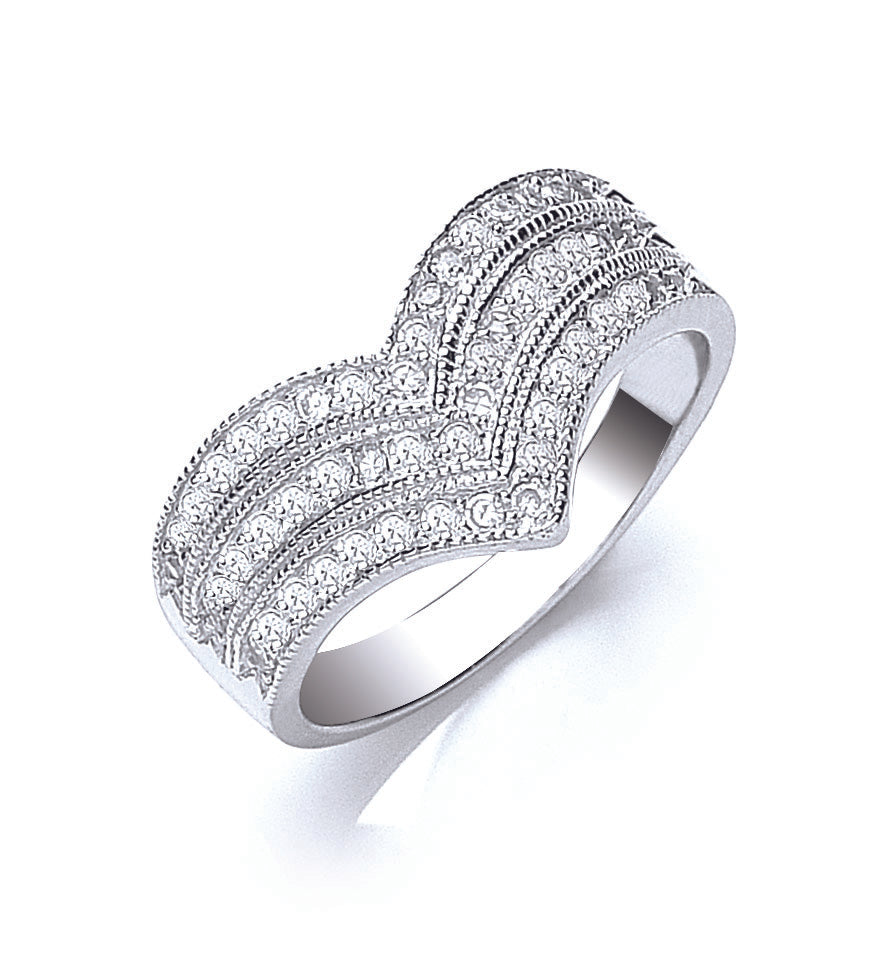 925 Sterling Silver Pave Set Cz Triple Wishbone Ring