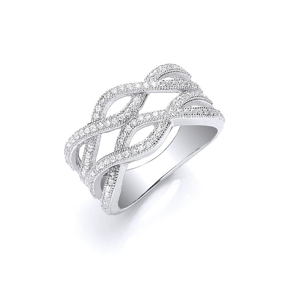 925 Sterling Silver Fancy Crossover CZ Ring