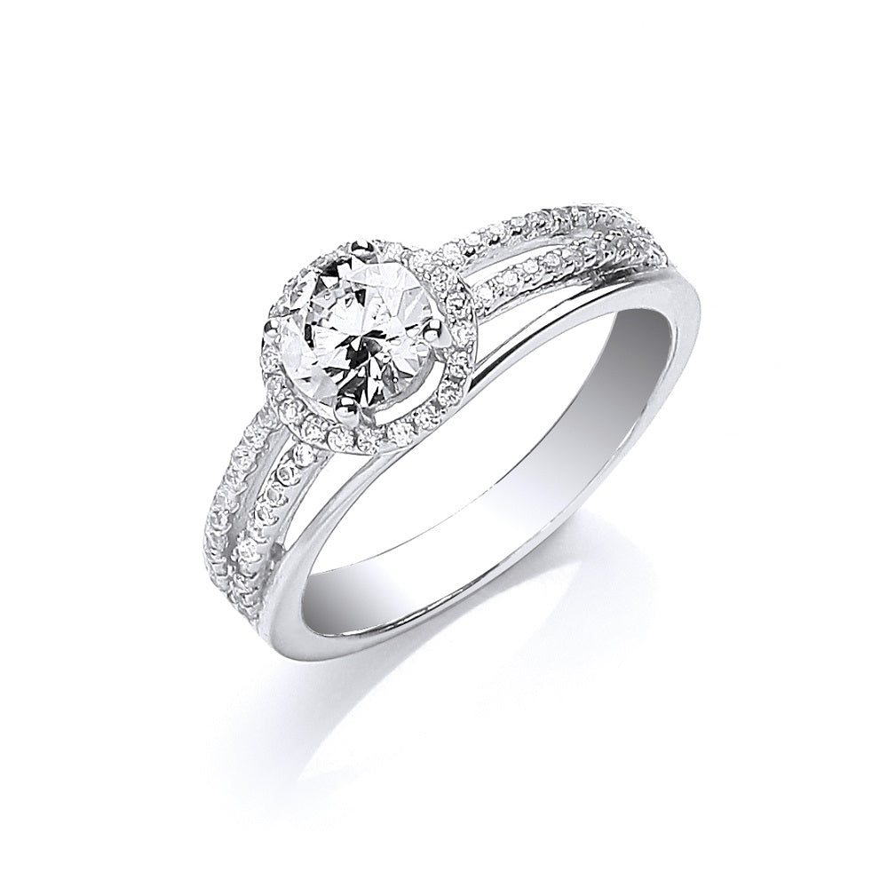 925 Sterling Silver Split Shank with Cz on Shoulders Ring