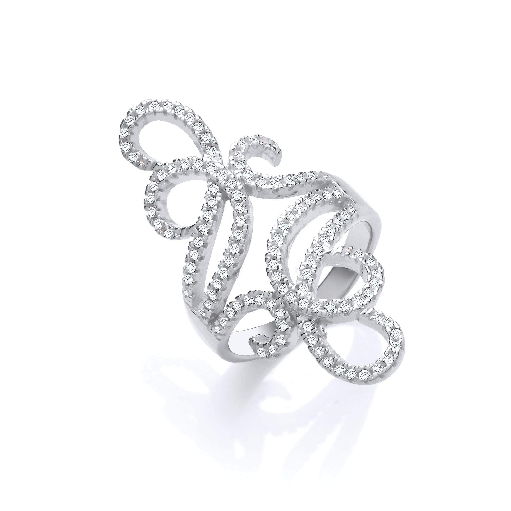 925 Sterling Silver Fancy Cz Long Top Ring