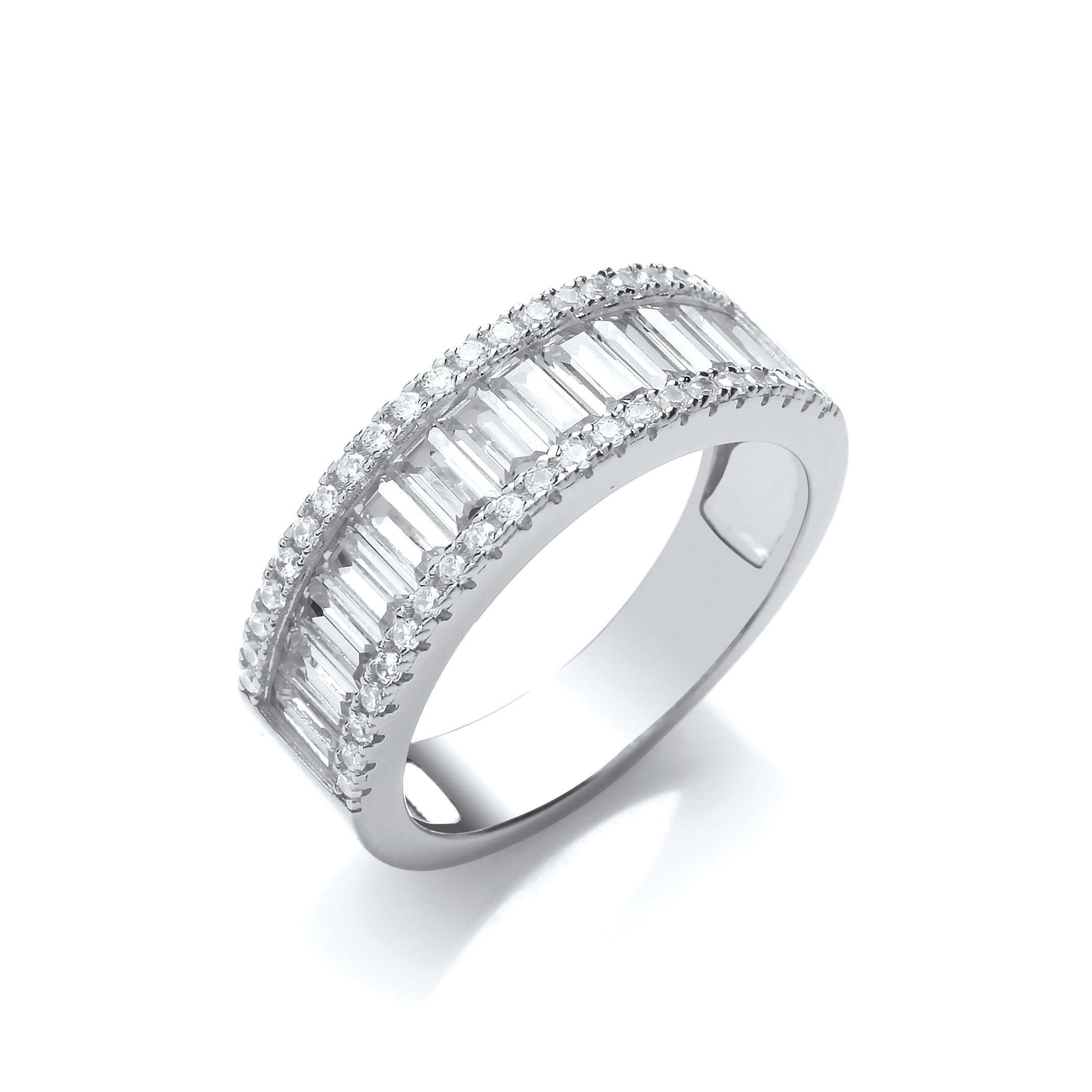 925 Sterling Silver Half ET Baguettes & Round CZ Ring