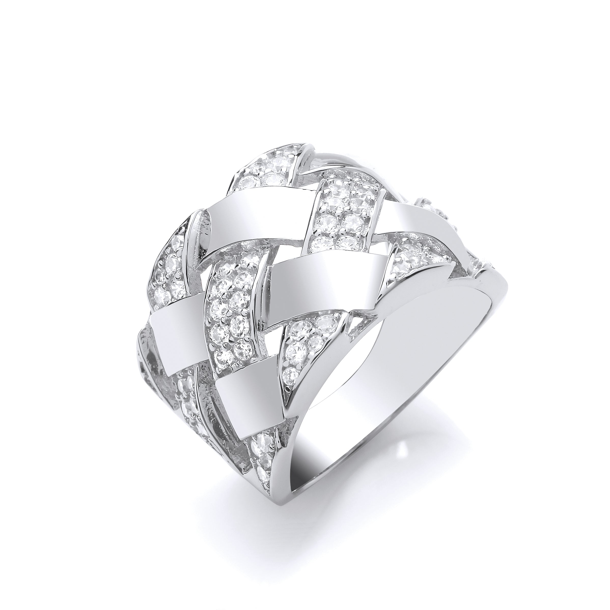 925 Sterling Silver Criss Cross Fancy Cz Ring