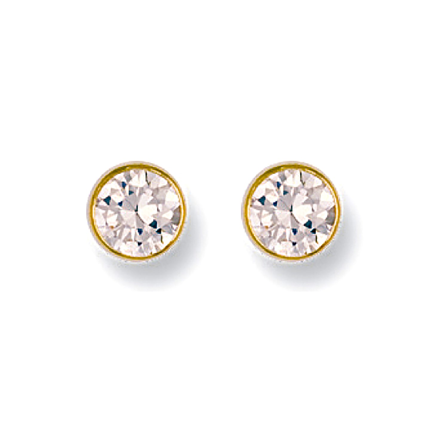 9ct Yellow Gold 6mm Rubover Set Cubic Zirconia Studs