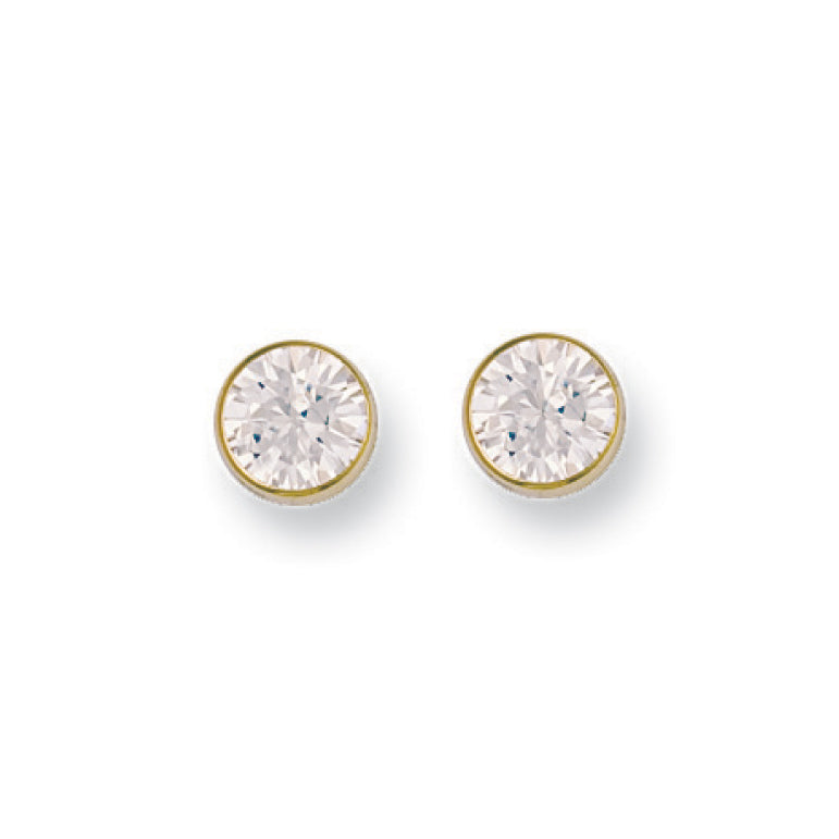 9ct Yellow Gold 7.5mm Rubover Set Cubic Zirconia Studs