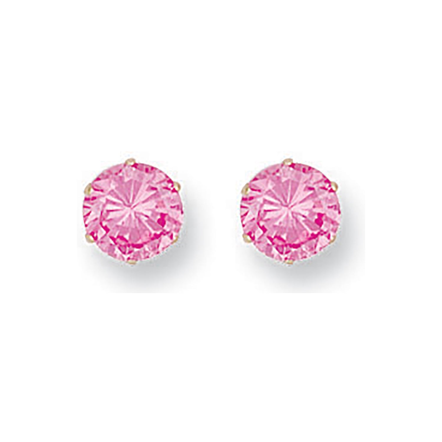 9ct Yellow Gold Claw Set Round Pink Cubic Zirconia Studs