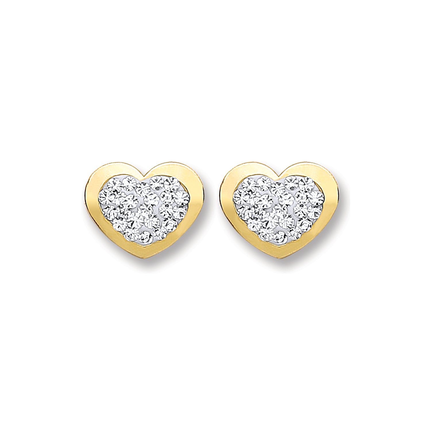 9ct Gold Heart Shape with Crystals Studs