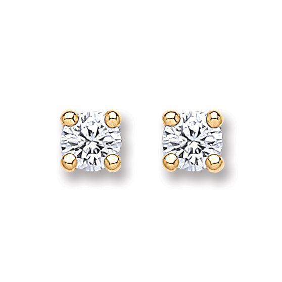 9ct Gold 4.0mm Round Brilliant Cubic Zirconia Studs