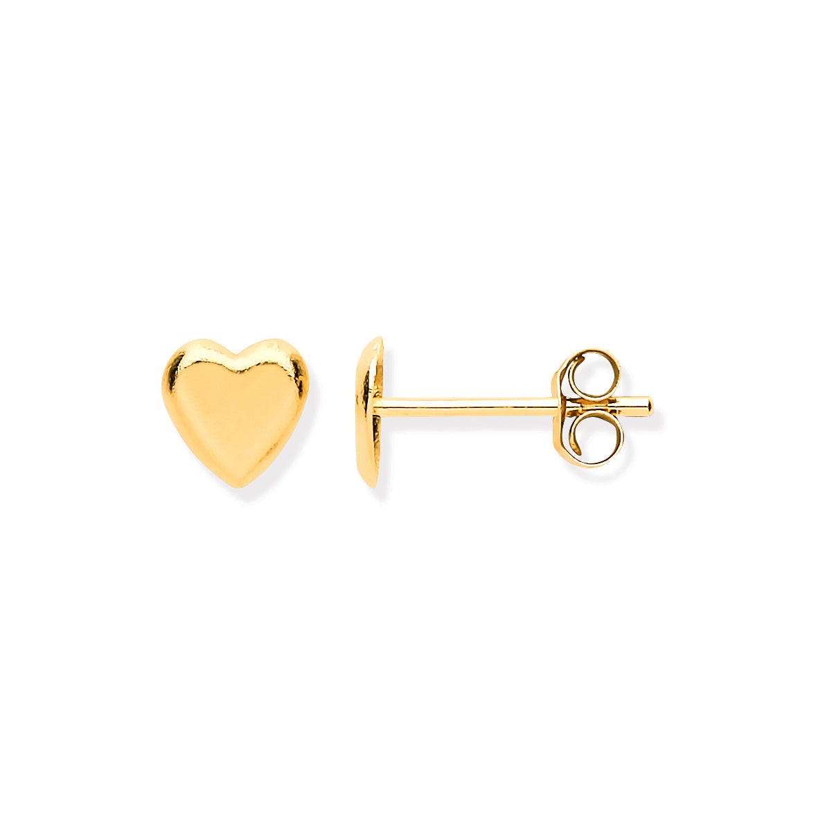 9ct Yellow Gold Plain Heart Stud Earrings