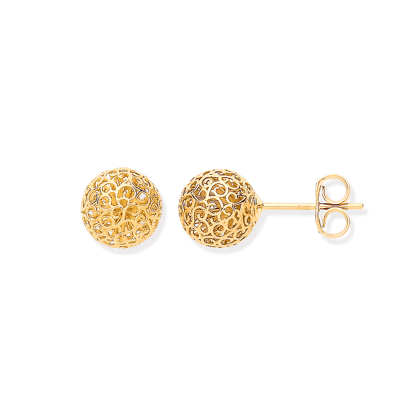 9ct Yellow Gold Filigree 8mm Studs