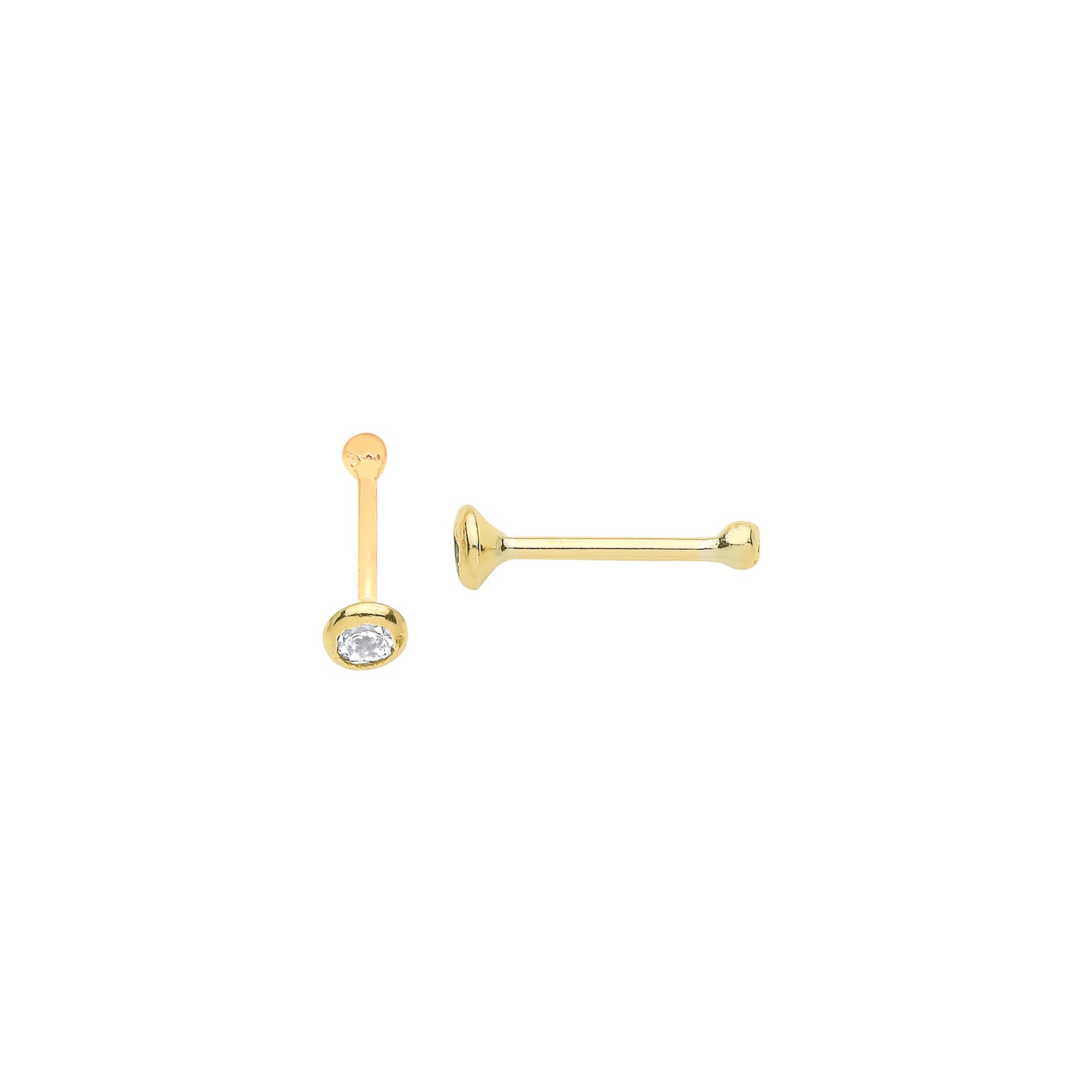 9ct Yellow Gold Round Cubic Zirconia Nose Pin Stud (Single)