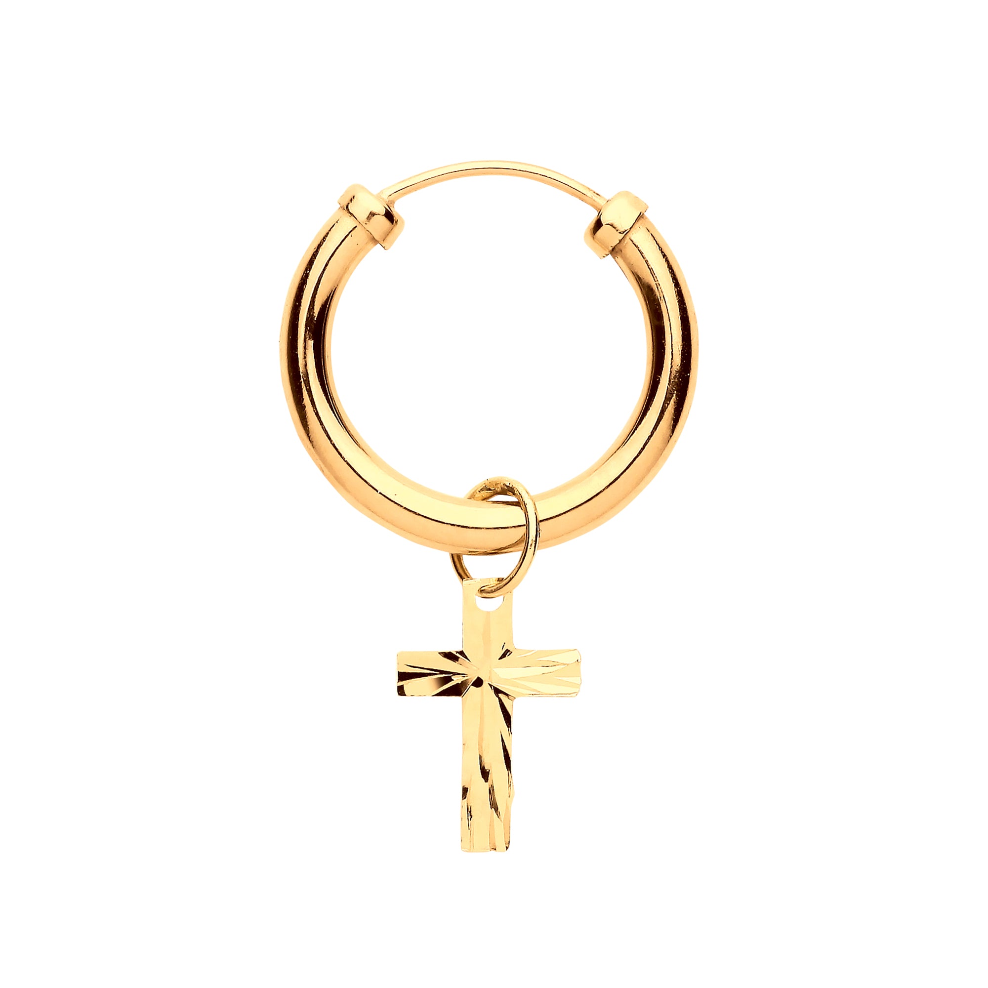 9ct Yellow Gold Sleeper with Cross Charm Men's Single Earring