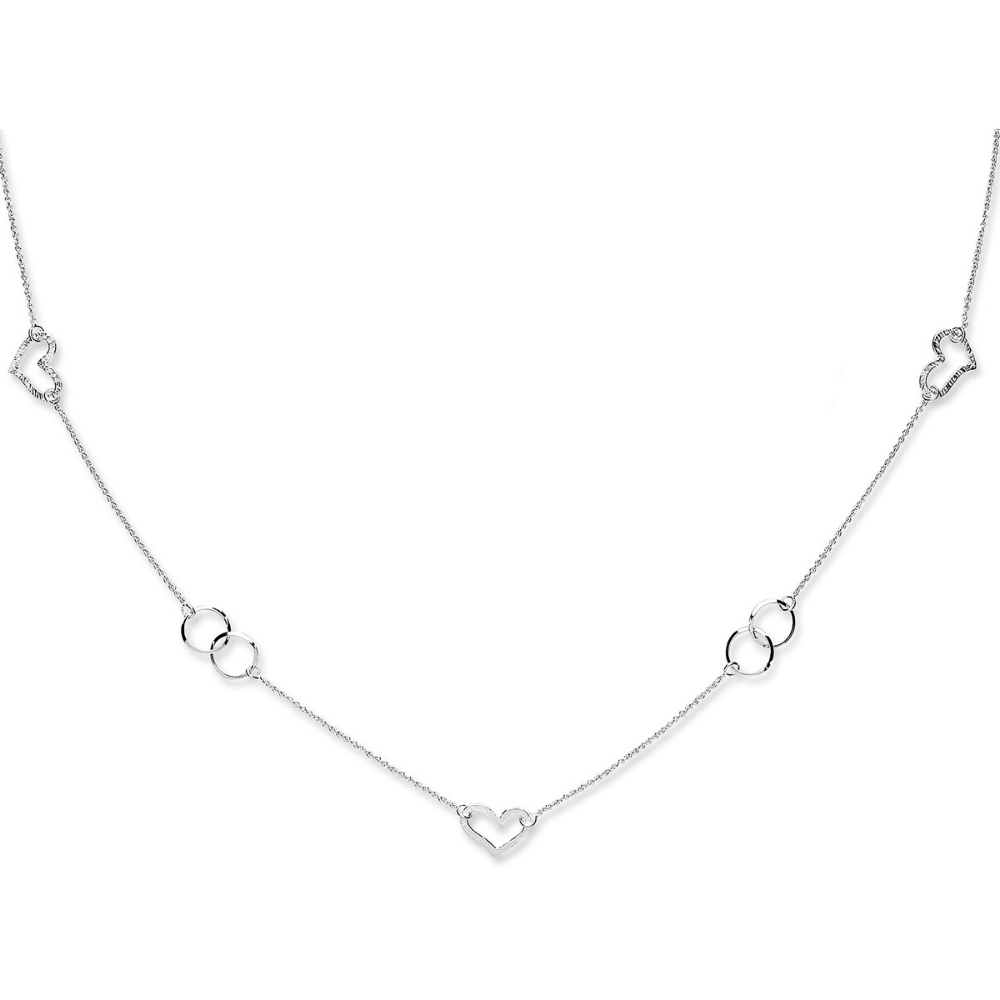 925 Sterling Silver Long Heart Chain Link Necklace 34"