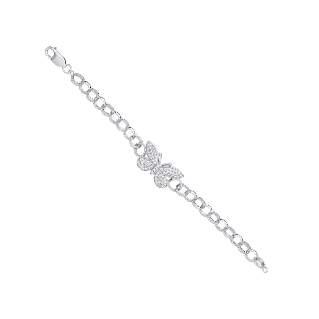 925 Sterling Silver CZ Butterfly Childrens Bracelet