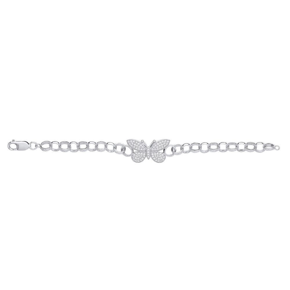 925 Sterling Silver CZ Butterfly Childrens Bracelet