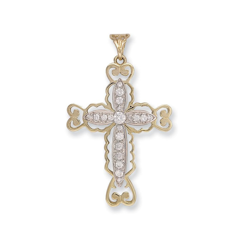 9ct Yellow Gold Fancy Pave Set Cubic Zirconia Cross