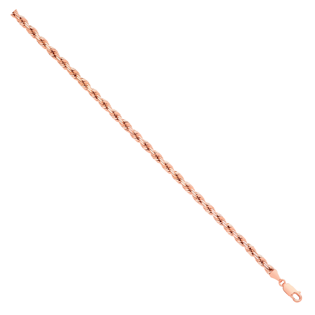 9ct Rose Gold Solid Diamond Cut 4.2mm Rope Chain