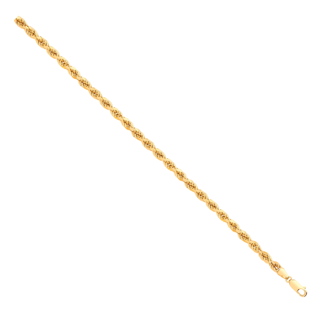 9ct Yellow Gold 4.5mm Semi Solid Diamond Cut Rope Chain