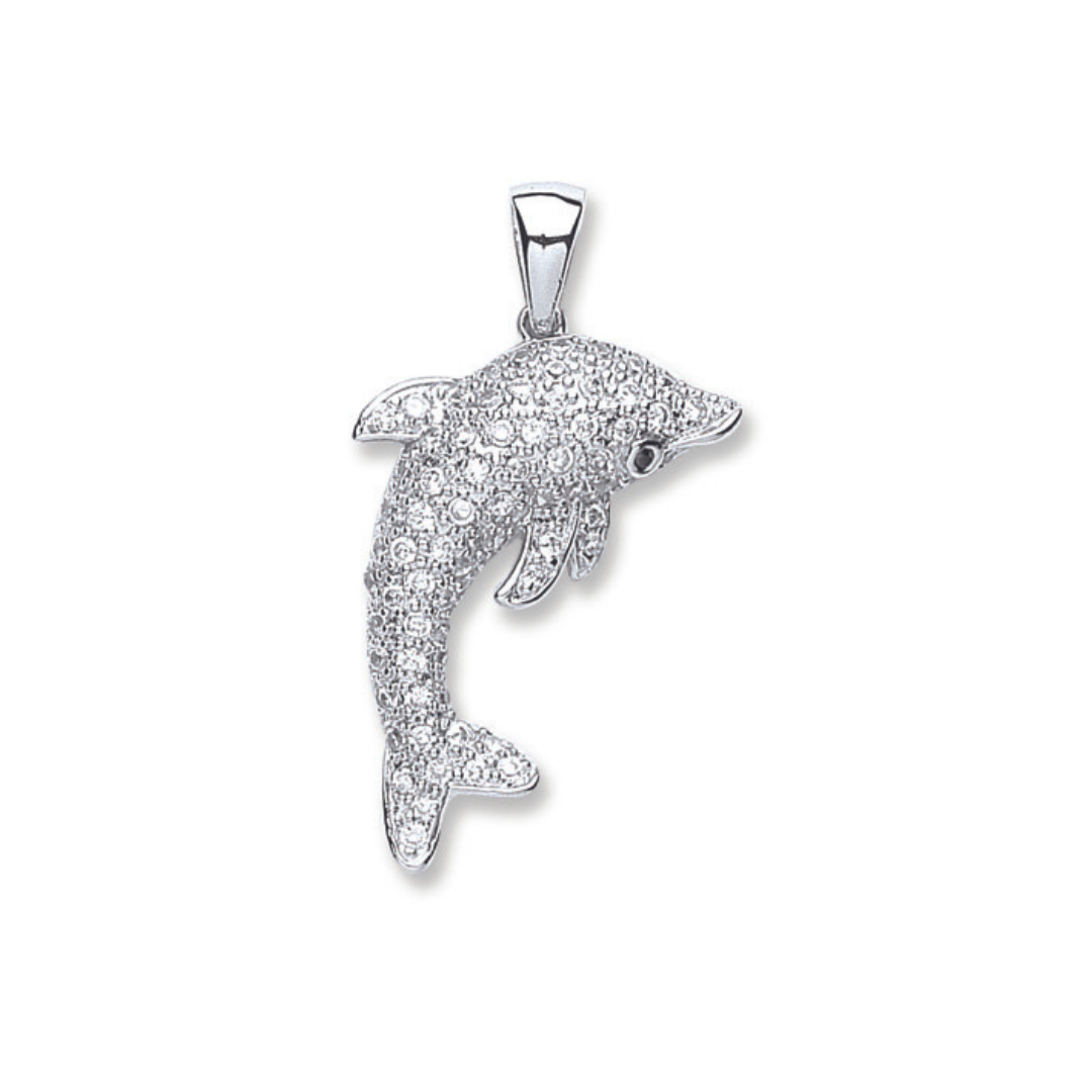 925 Sterling Silver Cz Dolphin Pendant with Chain