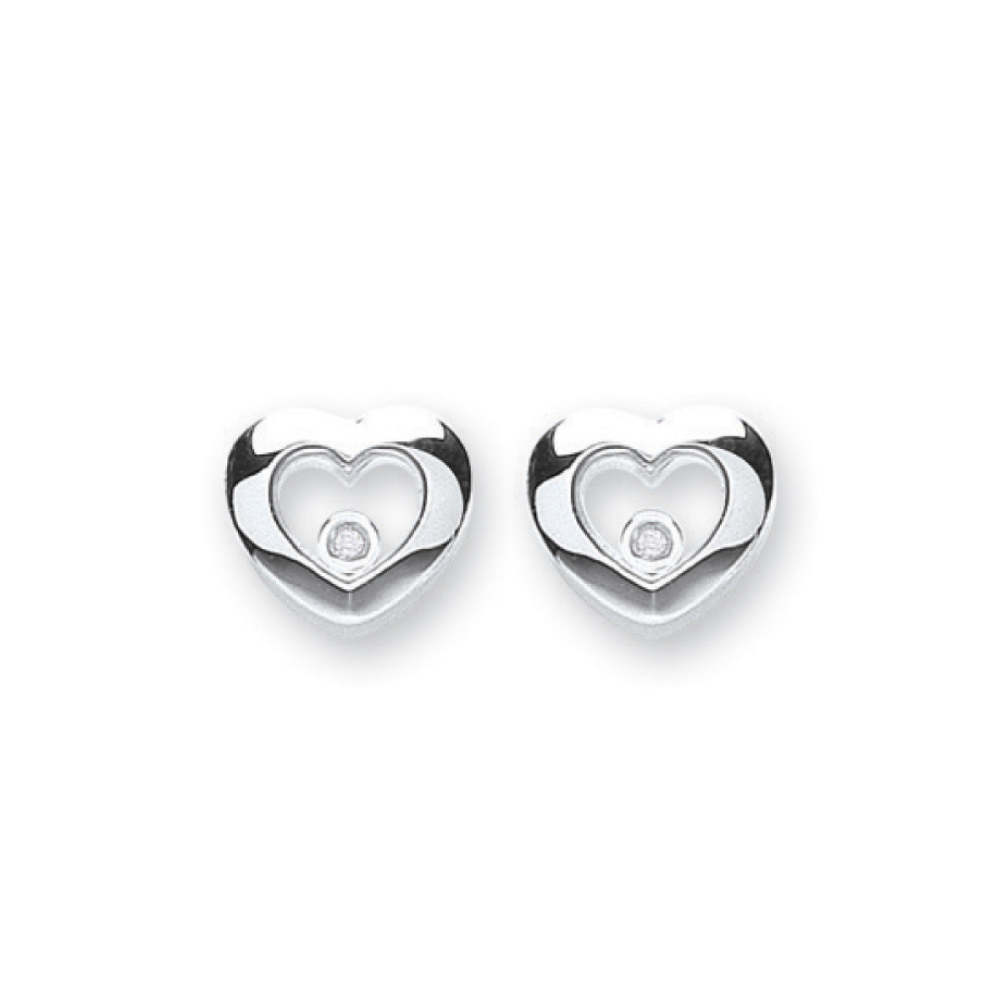 925 Sterling Silver Floating Cubic Zirconia Heart Stud Earrings