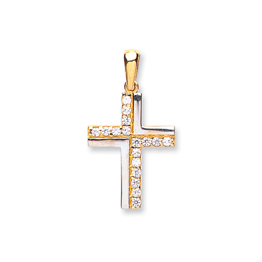 9ct Yellow Gold Cubic Zirconia Cross Pendant