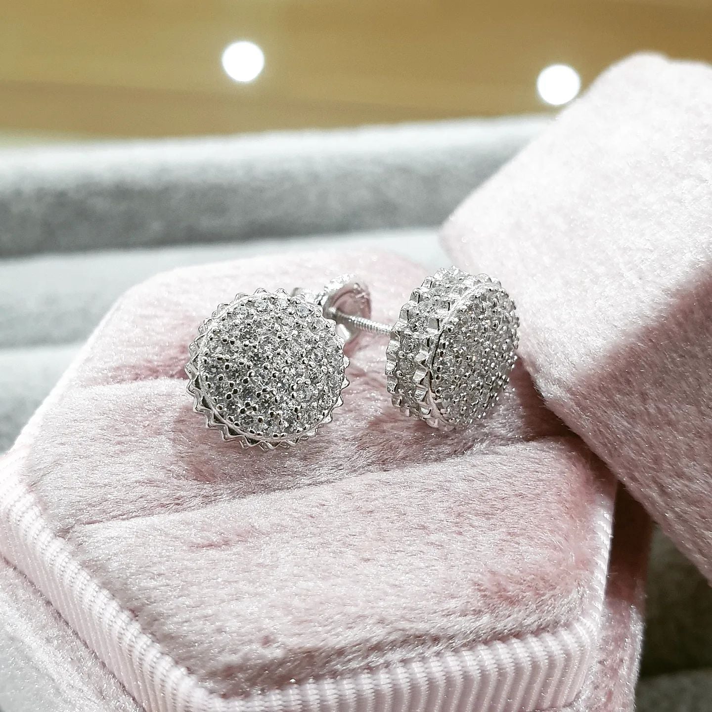 925 Sterling Silver Cz 10mm Round Cluster Stud Earrings