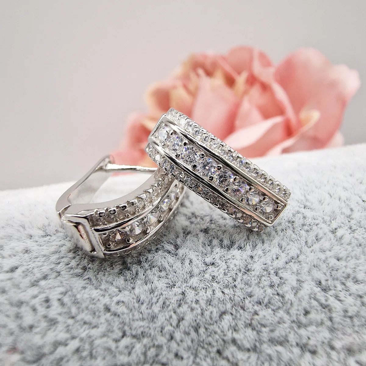 925 Sterling Silver Fancy Cz Huggies Hoop Earrings