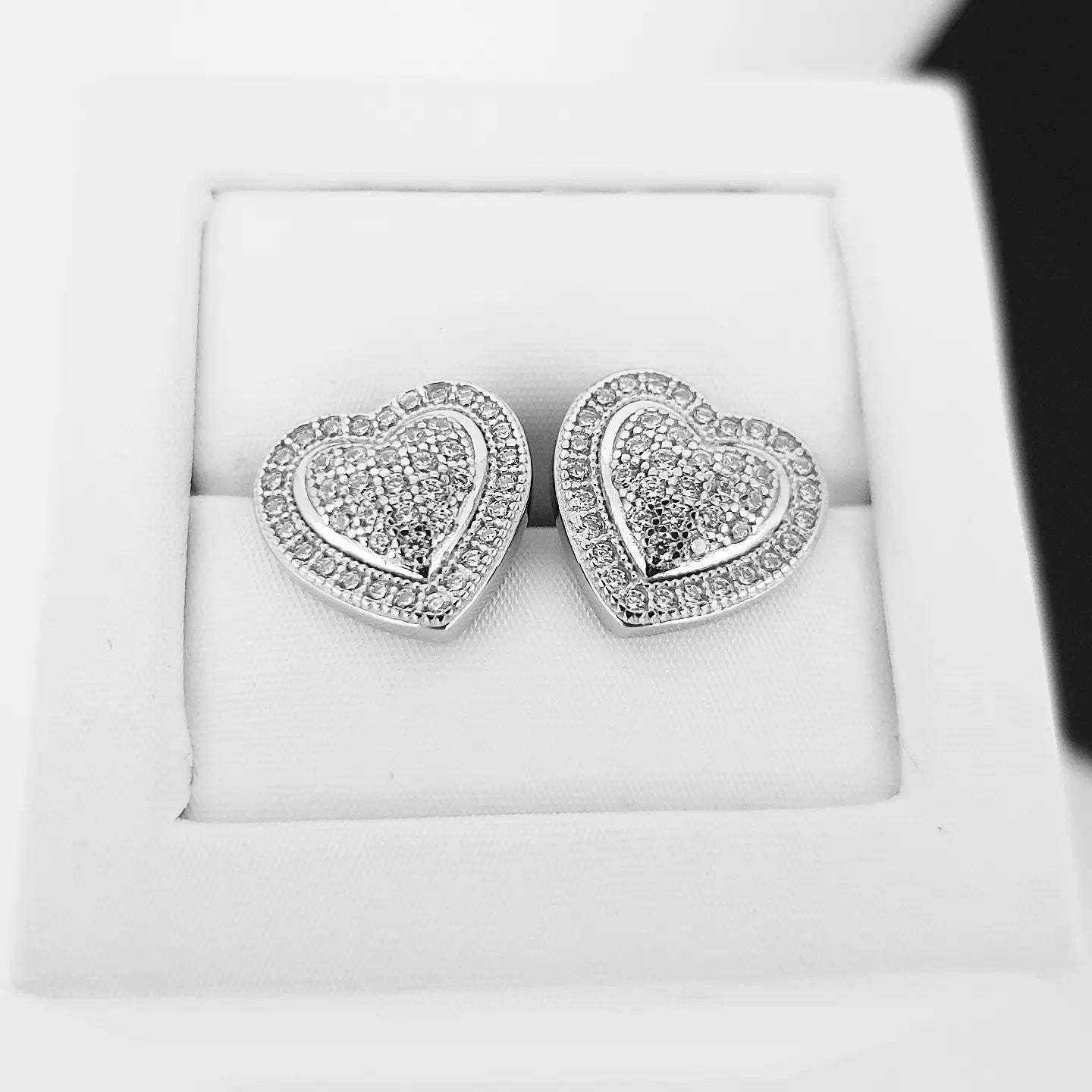 925 Sterling Silver Pave Set Heart Stud Earrings