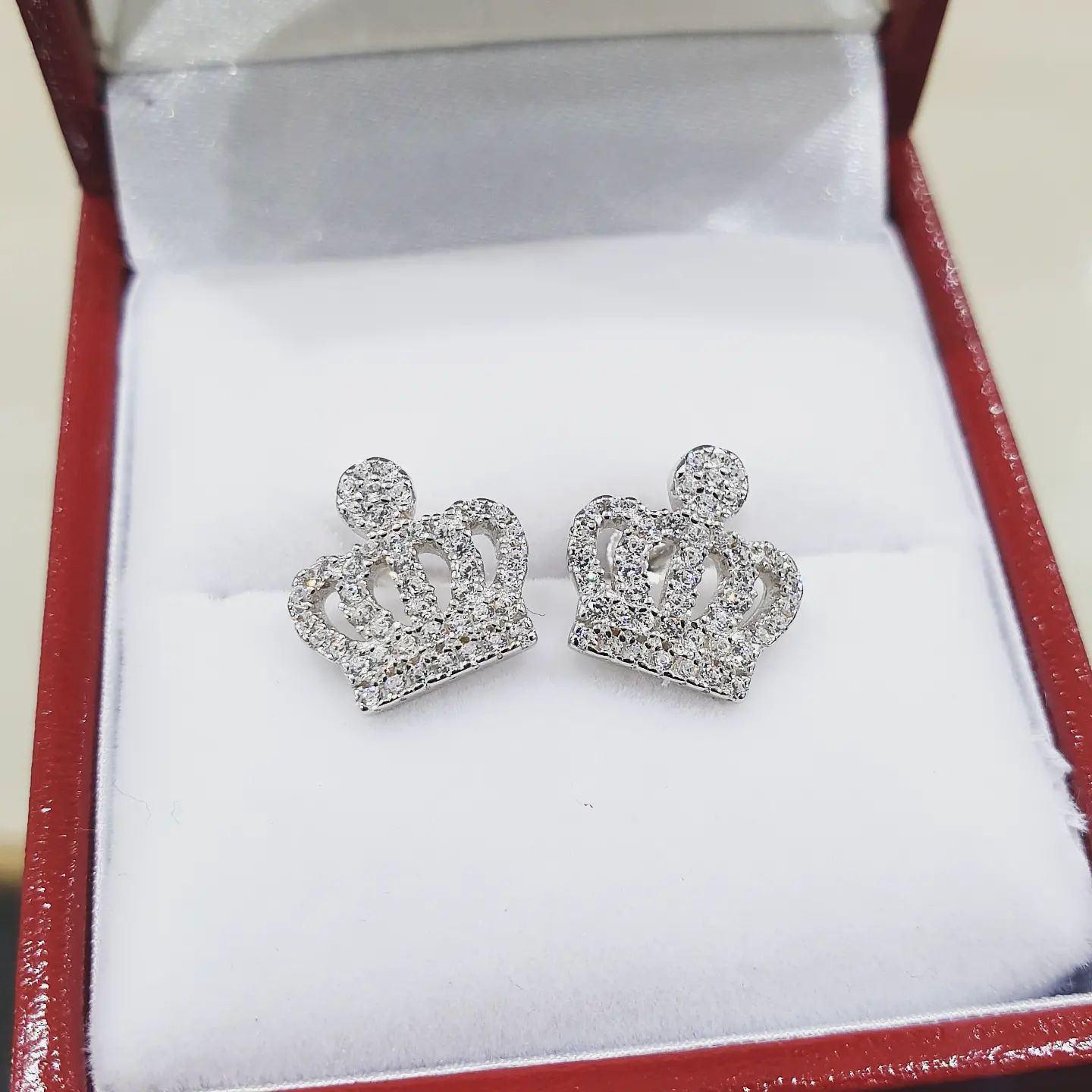 925 Sterling Silver Micro Pave Cz Crown Stud Silver Earrings