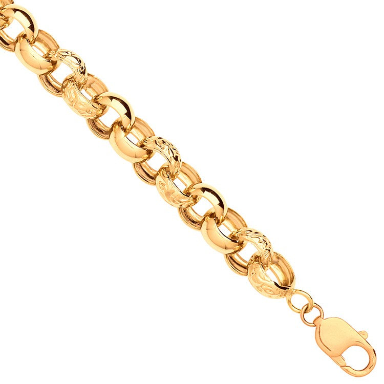 9ct Yellow Gold Plain & Engraved Round 12.5mm Belcher Chain