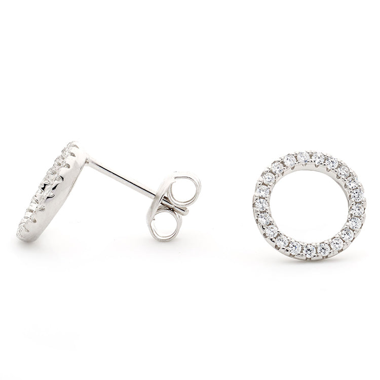 925 Sterling Silver Cubic Zirconia Circle of Life Stud Earrings