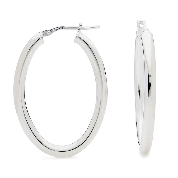 925 Sterling Silver Oval Tube Hoop Earrings